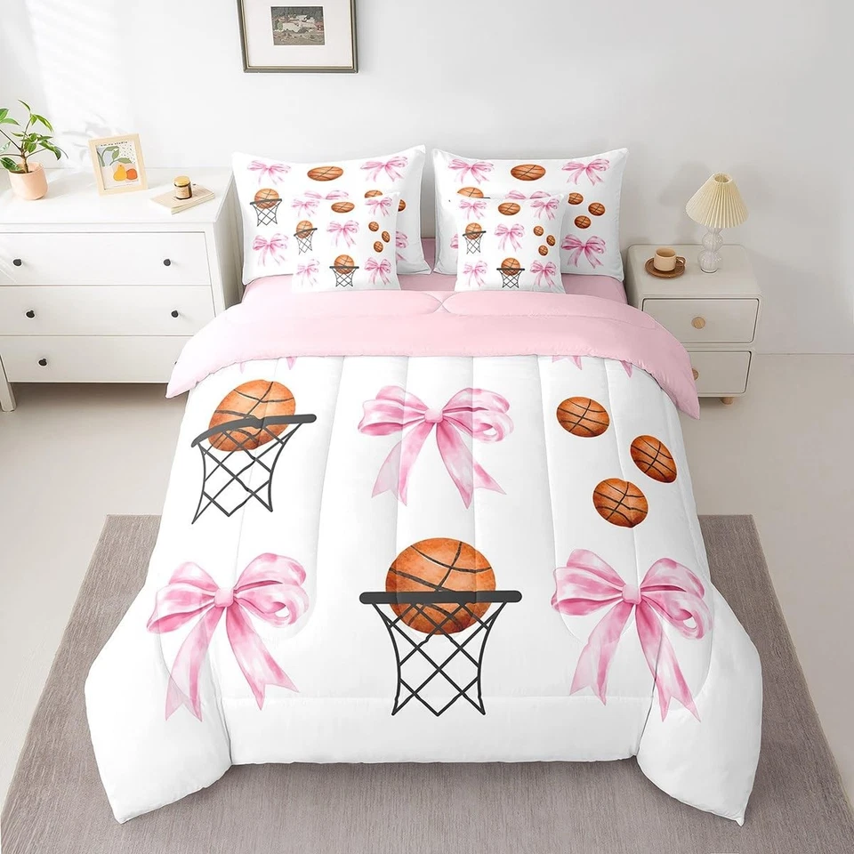 Juego de edredón de baloncesto cama en bolsa 7 piezas Queen, juego de cama deportivo con arco para niñas... Foto 3 de 4