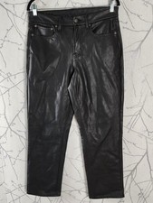 American Eagle Black Faux Leather High Rise 90's Straight Pants Women's 10