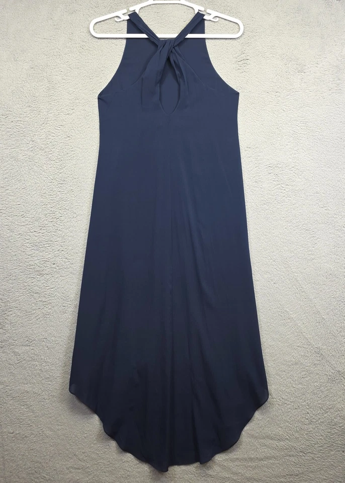 Alice Olivia Silk Maxi Dress Womens S Blue Knot Back Hi Low Drapey Old Money - Image 3 of 4