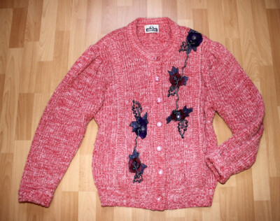 Langärmelige Wolljacke Strickjacke 46 48 Perlenverzierung Rosa Rewoli Neuwertig