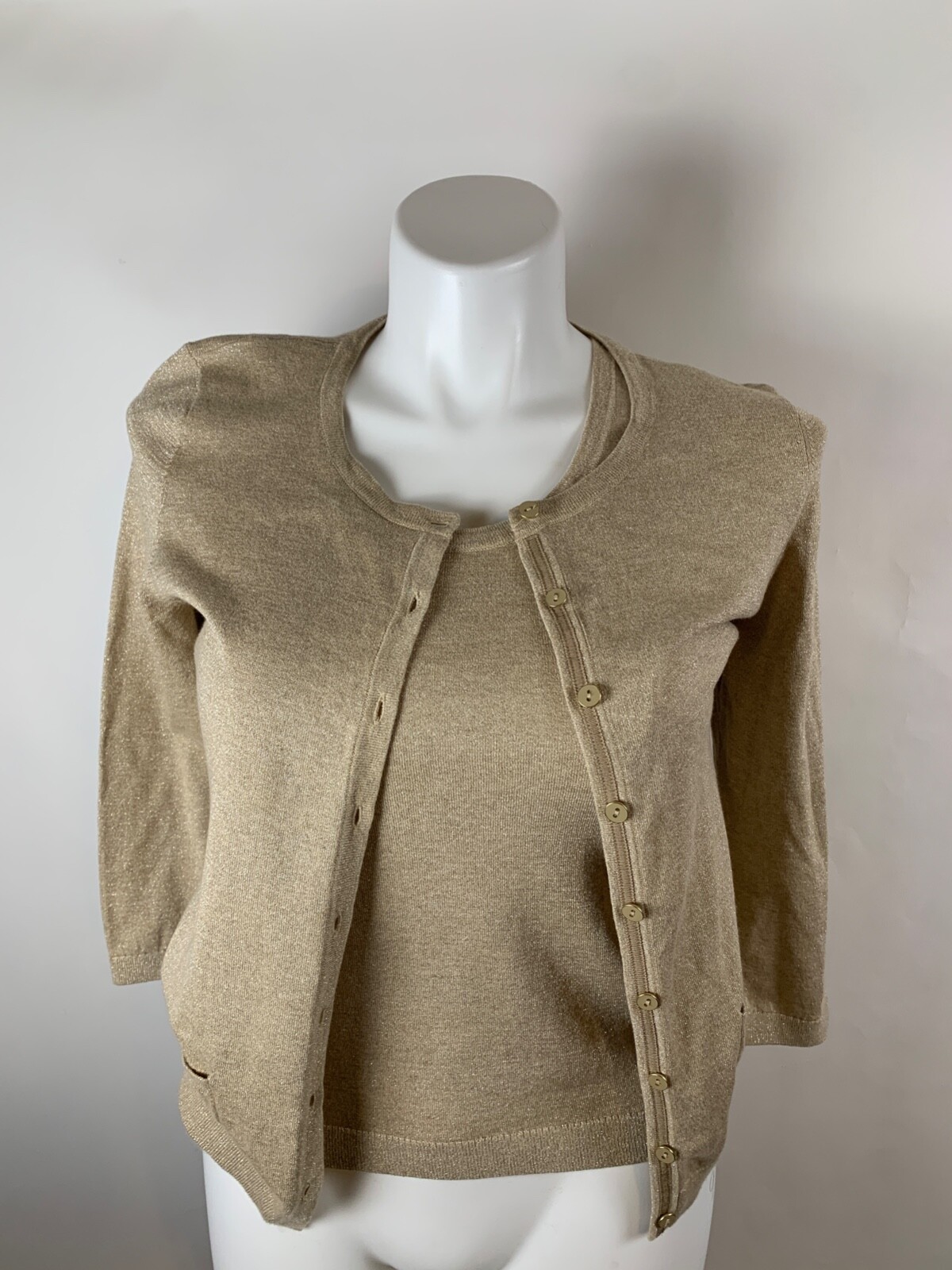 Talbots Gold Sparkle Pima Cotton Cardigan Twinset Sweater Set Large Petite  Nice! | eBay