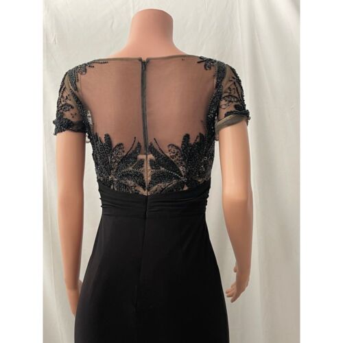David Meister Long Sheath Black Applique Illusion Beaded Gown, sz 2, Intricate - Picture 20 of 21