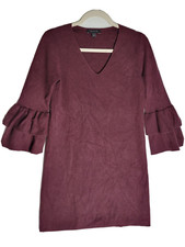 Ann Taylor Loft Womens Sweater Dress Ruffle Tier Sleeve Maroon V Neck Size Small