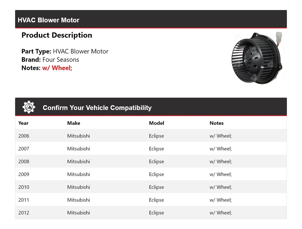 For 2006-2012 Mitsubishi Eclipse HVAC Blower Motor 4 Seasons 2007 2008 2009 2010 - Image 2 of 4