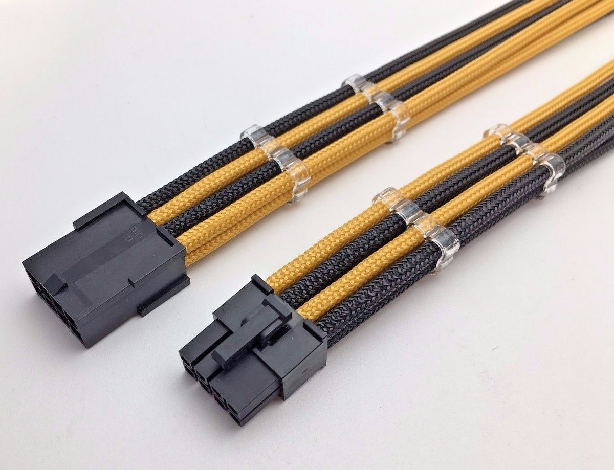 8 Pin PCI-E GPU Black Gold Sleeved Extension Cable 30cm Shakmods 2