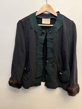 Erika Cavallini Blue Jacket Green Trim Mink Wrist Detail Size S