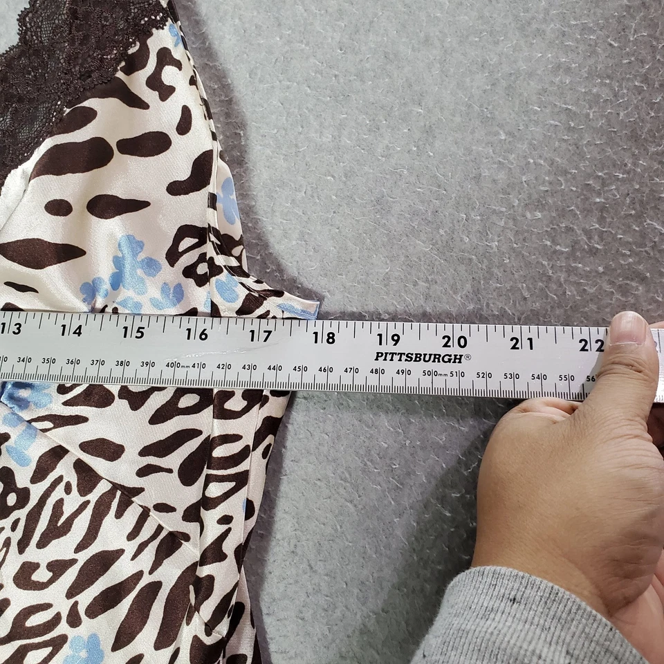 Jones New York Mujeres Prendas para dormir Grande Marrón Estampado Animal Vestido Satinado Encaje Ribete Foto 4 de 4