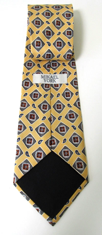 Corbata de seda geométrica dorada Mikael York Foto 2 de 3