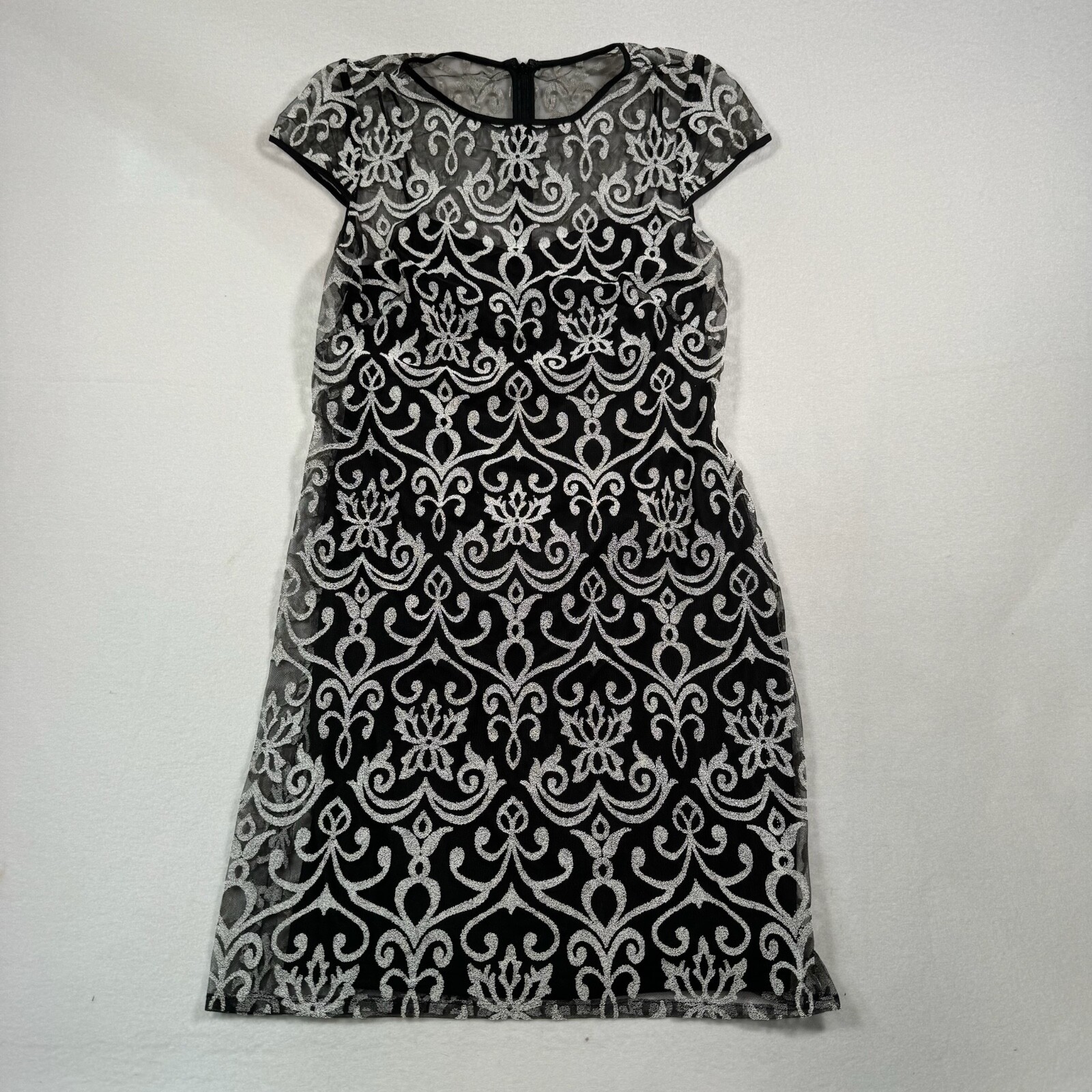 Adrianna Papell Dress Womens 12 Black Hailey Cap Sleeve Beaded