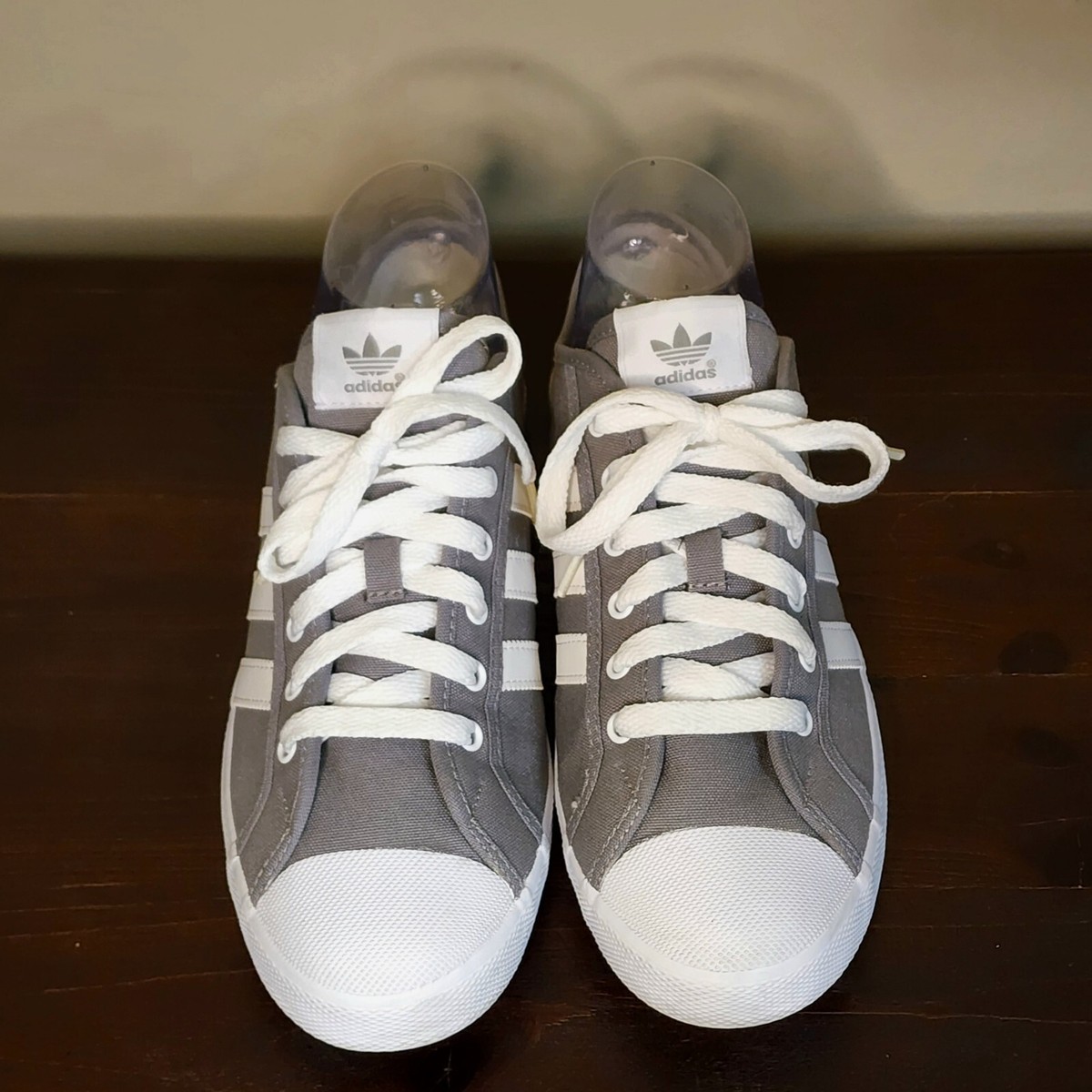 Adidas Gray, White Sneakers Shoes Men's 9 Classic 3 Stripes Canvas | eBay