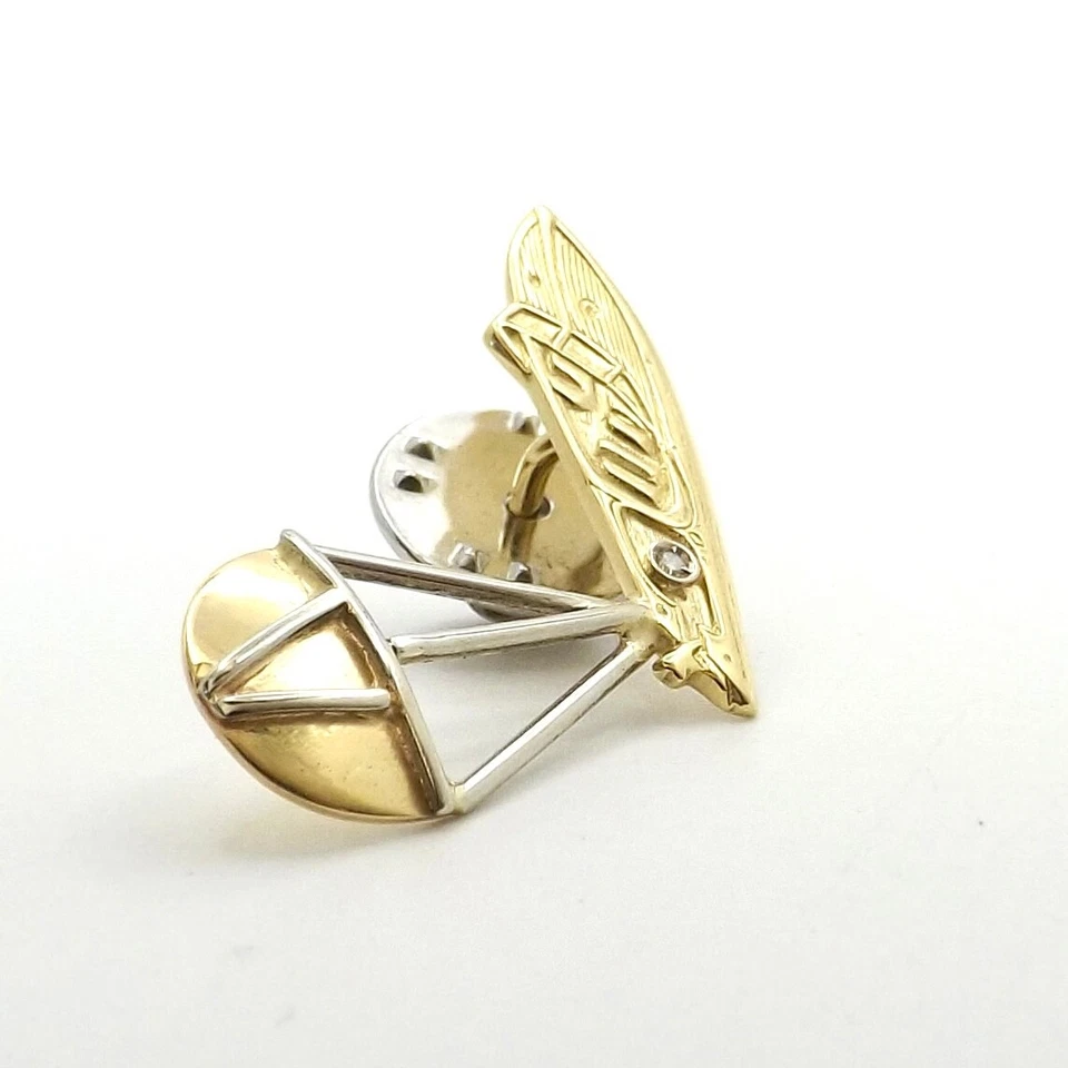Solid 18k Gold Parasailing Speed Boat Natural Diamond Tie Tac Lapel Pin Italy - Image 4 of 4