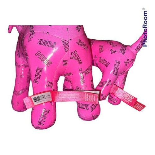 2 Victoria’s Secret Neon PINK Limited Edition Collectible Monogram Plush Dogs - Picture 5 of 6