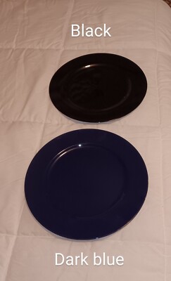 Dark blue chargers to put under dinner plates, set of 12