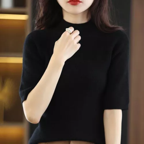 Damen-Strickpullover Kunstkaschmir kurzärmeliges Oberteil Mock Neck Overall Strickwaren - Bild 16 von 31