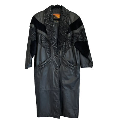 Outbrook Long Leather Coat Women's Petite Medium Black w