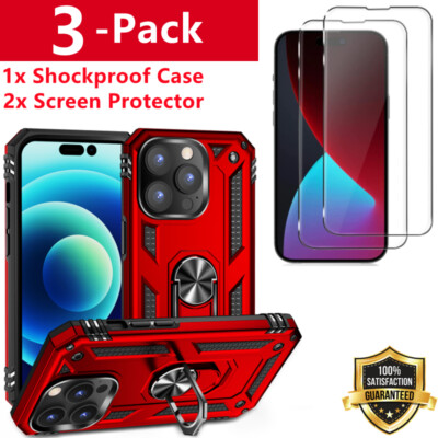 For iPhone 12 13 14 15 Pro Max Shockproof Case & Tempered Glass Screen Protector