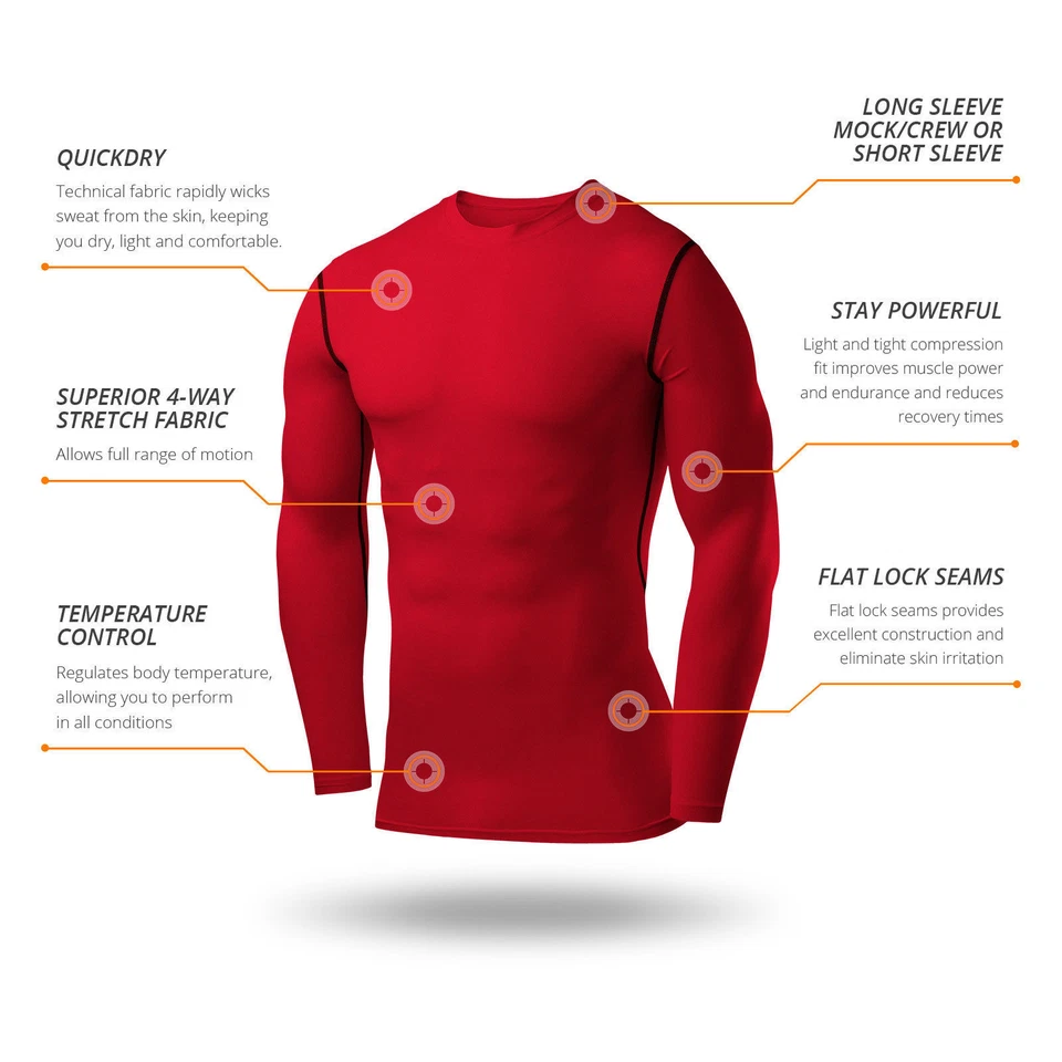 PowerLayer  Compression Base Layer Mens Boys Long Sleeve Gym Running Thermal Top - Image 3 of 4