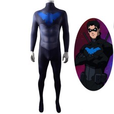 Nightwing Cosplay Costume Bodysuit Dick Grayson For Kids Adult Black Outfit Ver3