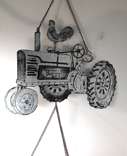 Vtg Enamelware Hanging Plant Holder Bird Feeder Tractor Rooster Farmhouse Retro - Picture 7 of 10