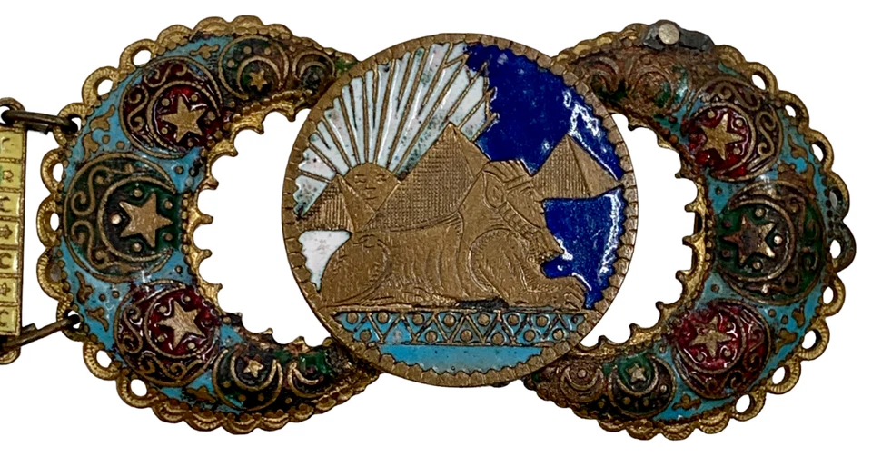 Rare 1920s Art Deco Egyptian Egyptomania Revival Belt Champlevé Enamel Flapper - Image 2 of 4