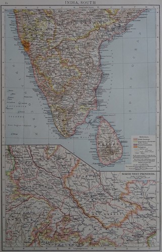 Victorian Map 1896 of India - South The Times Atlas 1st Gen