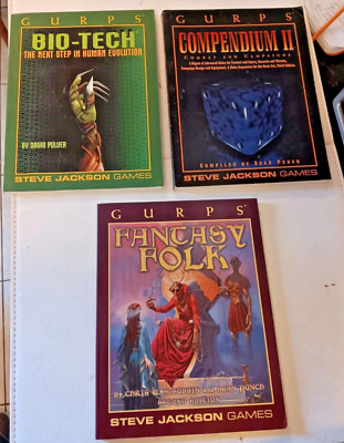 Lot of 3 GURPS Steve Jackson Games Bio-Tech~Compendum II~ Fantasy Folks SEE PICS