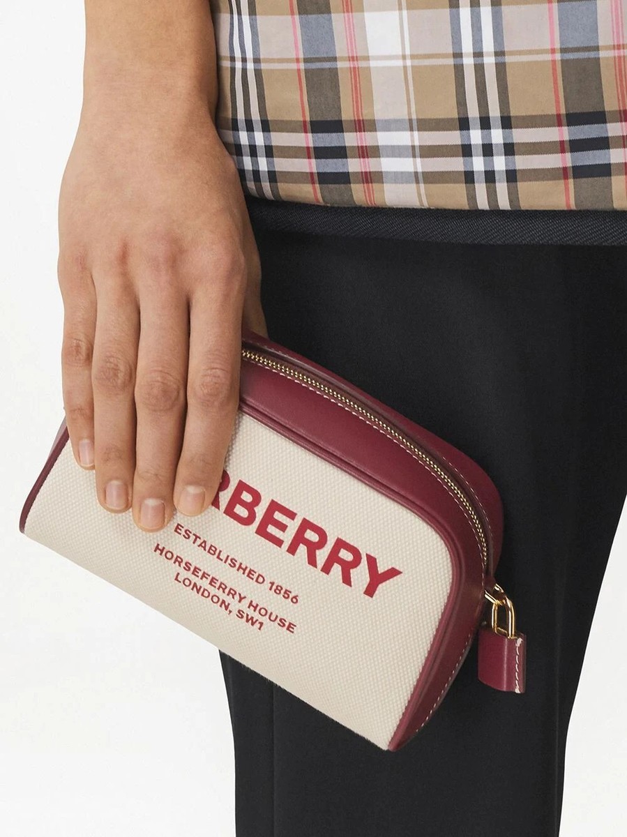 NO CUSTOMS TAX BURBERRY Horseferry Half Cube white burgundy canvas