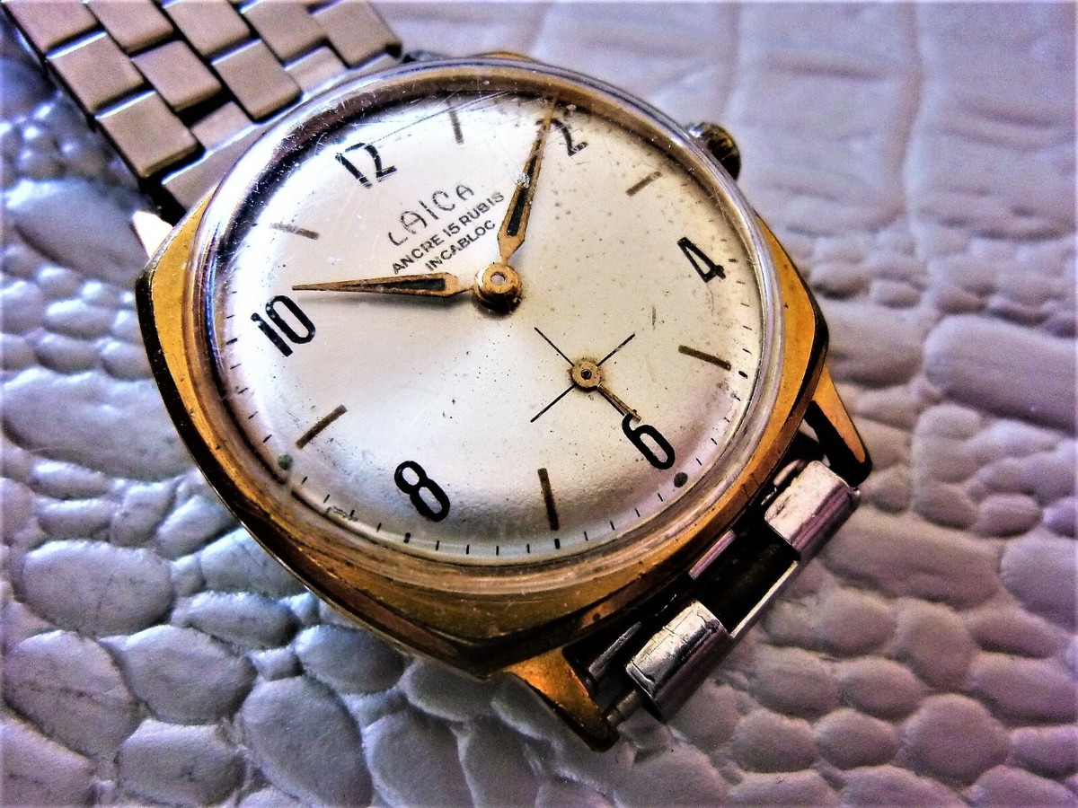 Montre LAICA Mécanique Homme - Vintage Années 70 - Boîtier Plaqué Or, Bracelet Acier - État Soigné - Pièce De Collection