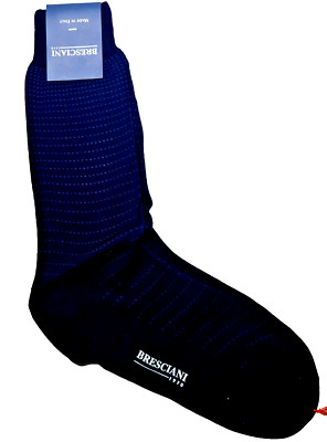 BRESCIANI Men Italian Socks Dark Blue/Blue Points 100% Cotton Size Small New