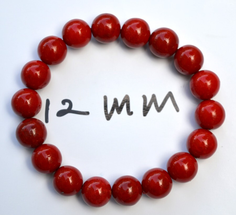 Original Red Coral Marjan Stone Bracelet - 12mm Beads-image