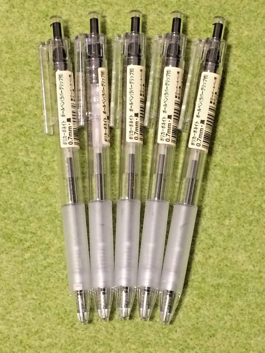 Muji Black Polycarbonate Clear Ball Point Gel Pen 5pcs Made in Japan