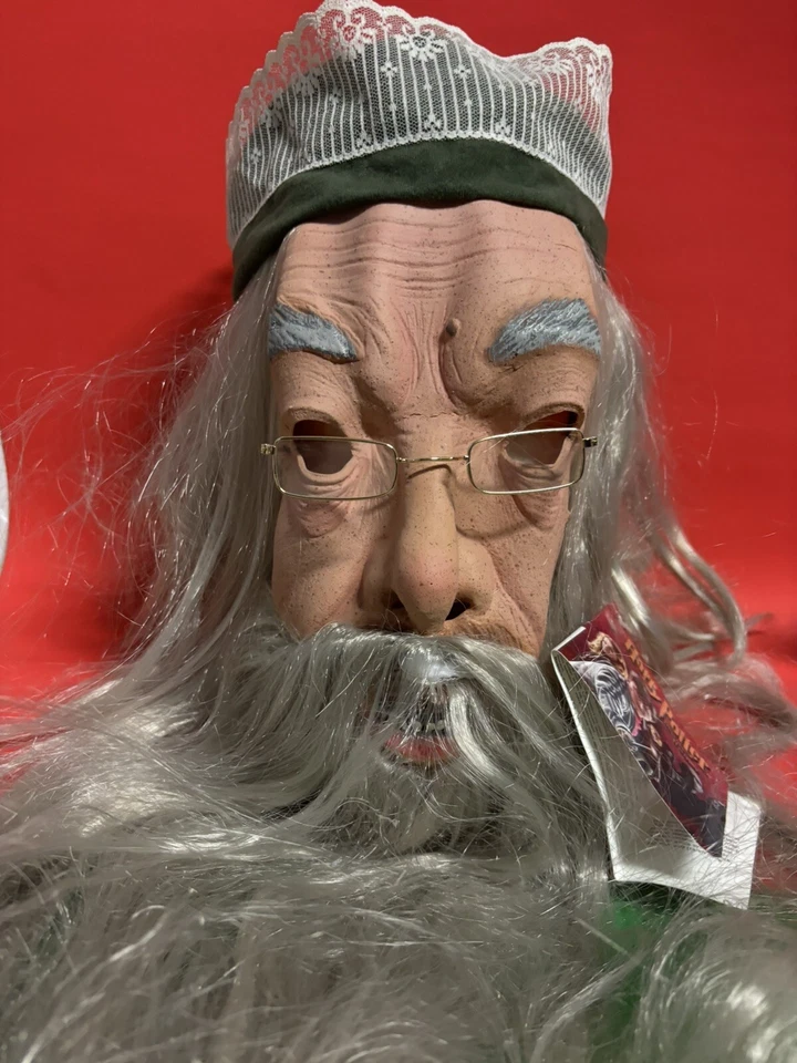 Harry Potter Dumbledore Adult Latex Mask Rare Vtg Full Head Hair Beard Bust NOS - Image 4 of 4