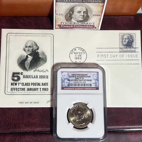 Father of Our Country; George Washington 2007P NGC MS65- 1ST Day + 1962 FDC X337