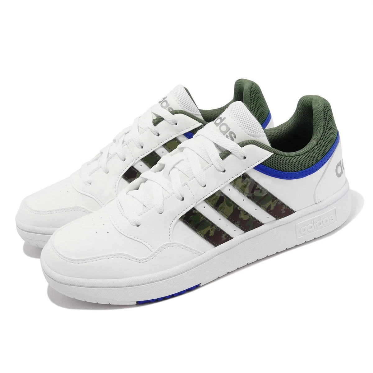 adidas Hoops 3.0 White Green Oxide Camo Men Casual Lifestyle Shoes