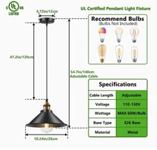 Industrial Pendant Light, Vintage Hanging Light Fixture All Parts