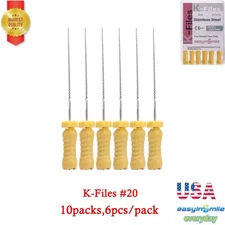 10Pack Dental K Files Stainless Steel Hand Use K-Files Endodontics 25MM #20 Endo
