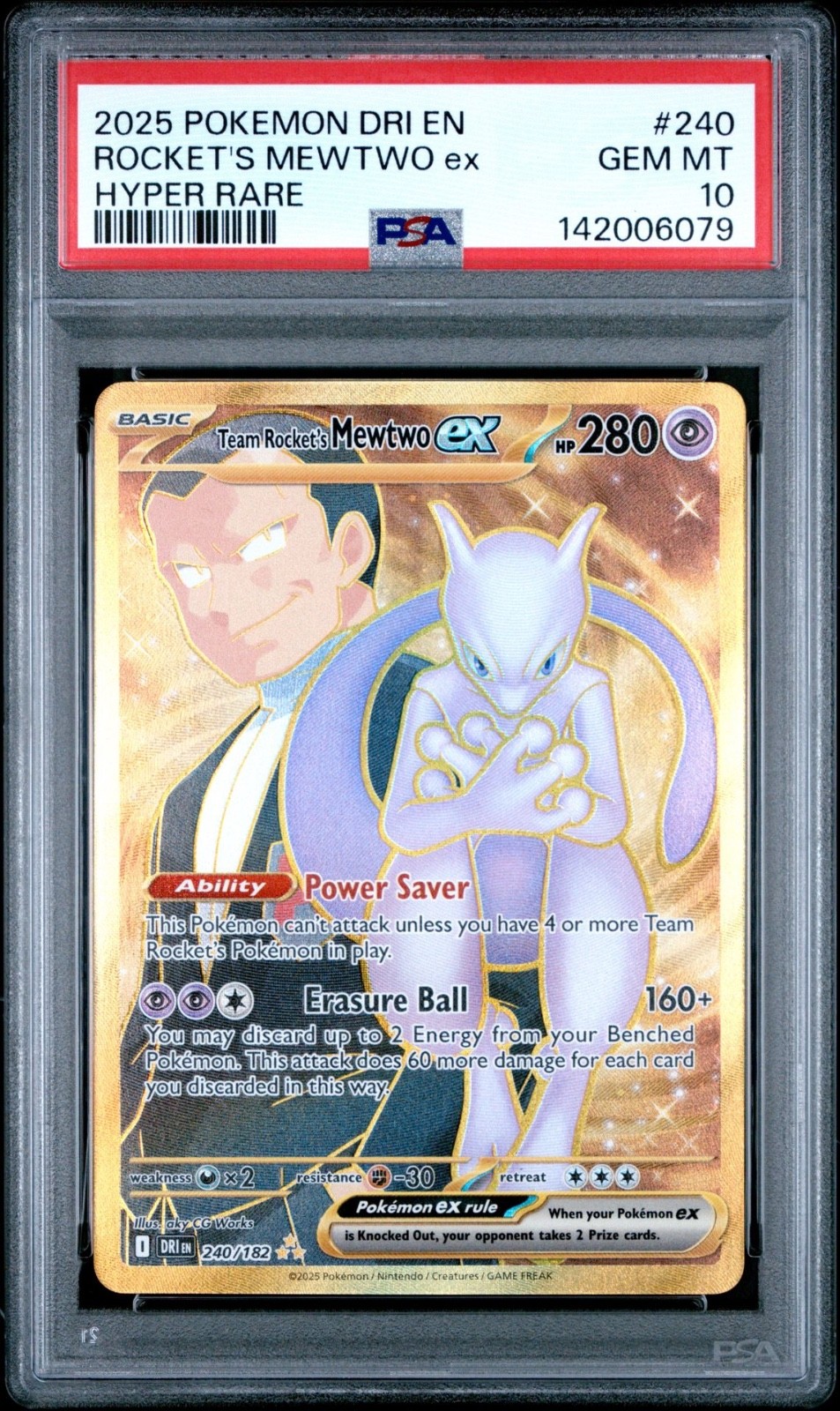 2025 Pokemon Destined Rivals DRI En Rocket's Mewtwo Ex Hyper Rare #240 PSA 10
