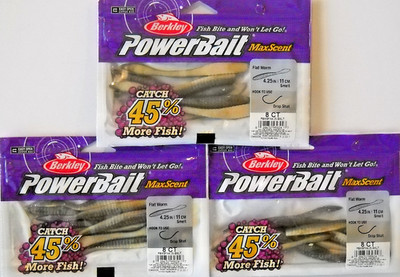 Lot of 3 BERKLEY POWERBAIT MAXSCENT 4.25'' FLAT WORM in SMELT color