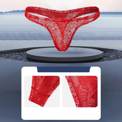 Herren Spitze Tanga Exotisch Dessous Spitzendetail T-Back Design G-String Stil