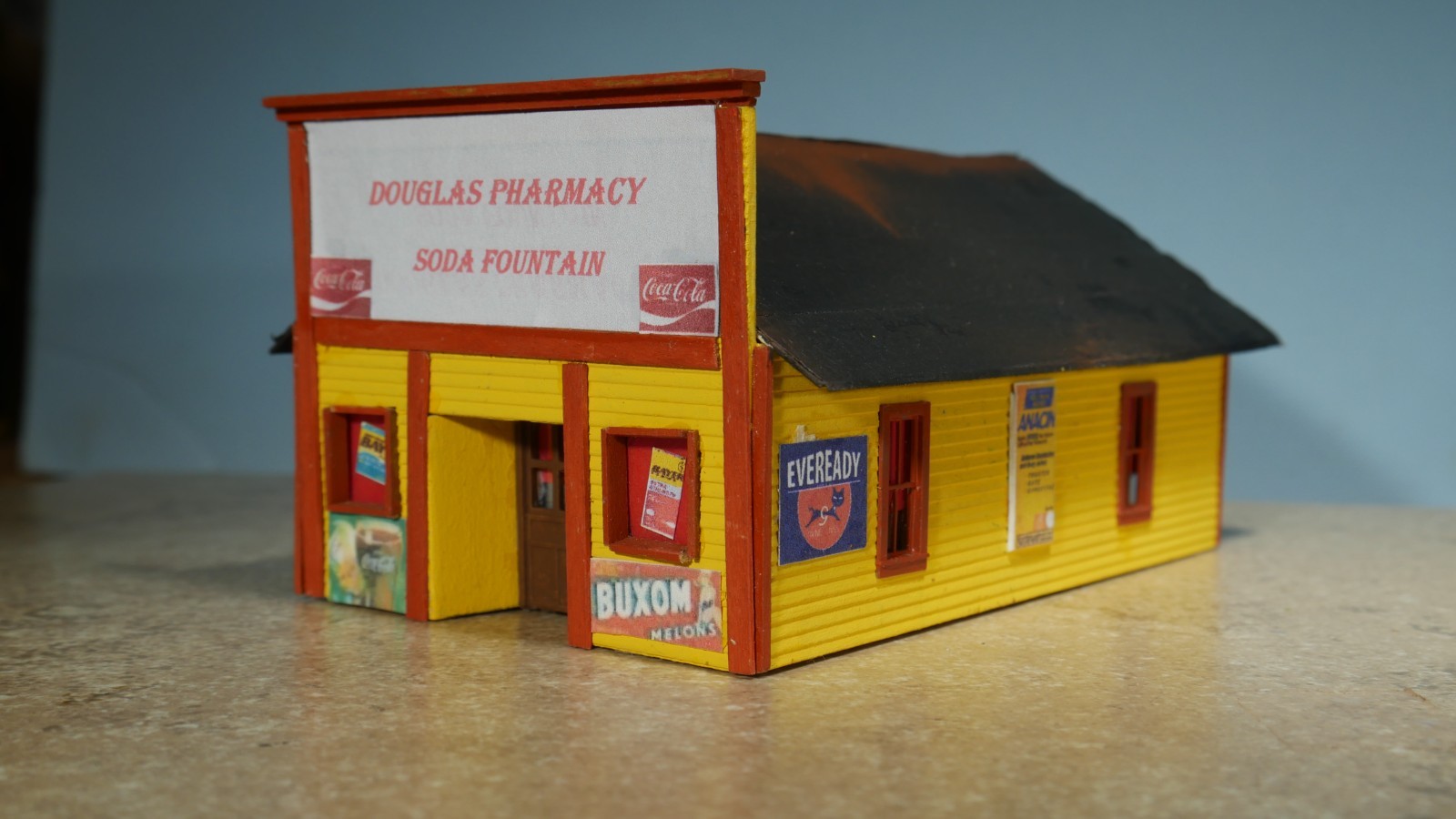 HO Scale Scratch  Built Vintage  DRUG STORE    (Detailed) Bass Wood