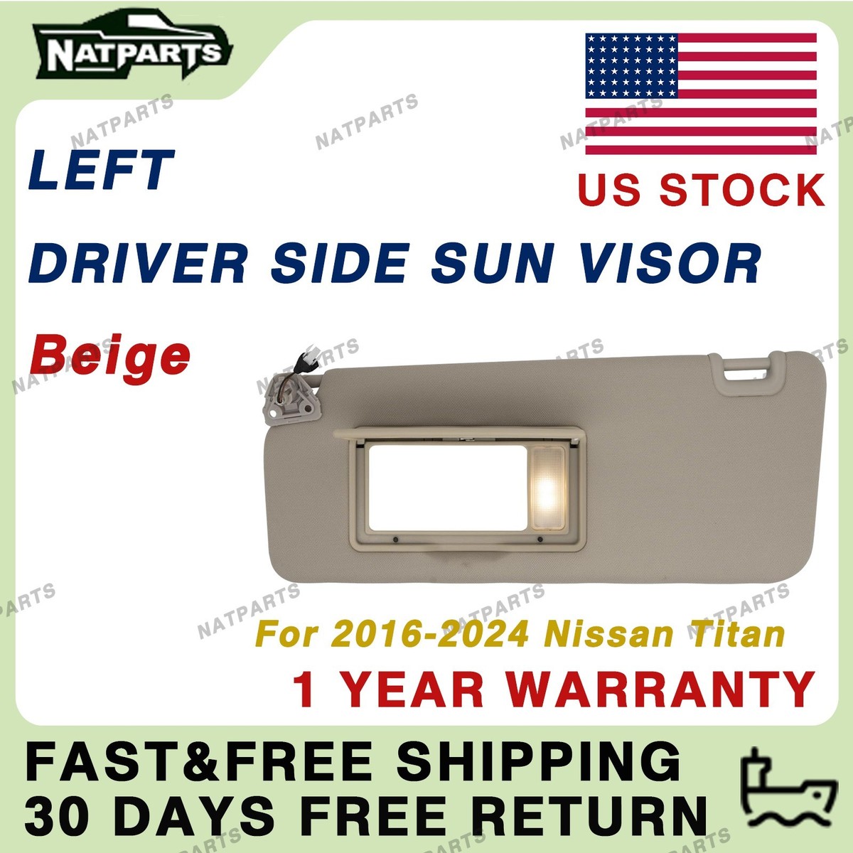 Left Driver Side Sun Visor w/ Light for Nissan Titan 2004-2024