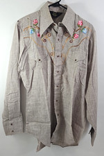 Vintage 70s Sears Western Wear Embroidered Pearl Snap Shirt Floral 15-15 1/2