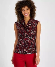 Kasper Women's Top Petite PM Printed Cowl-Neck Sleeveless Top,