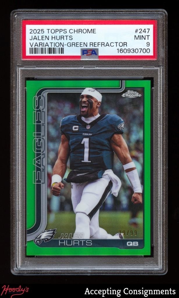2025 Topps Chrome Variation Green Refractor #247 Jalen Hurts 19/99 EAGLES PSA 9