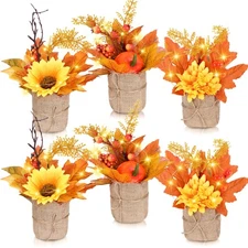 6 Pcs Fall Flowers Fall Centerpieces for Tables Artificial Flowers with Burla...