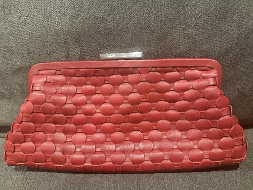 Vintage Oscar De La Renta Red Leather Clutch - Picture 1 of 7
