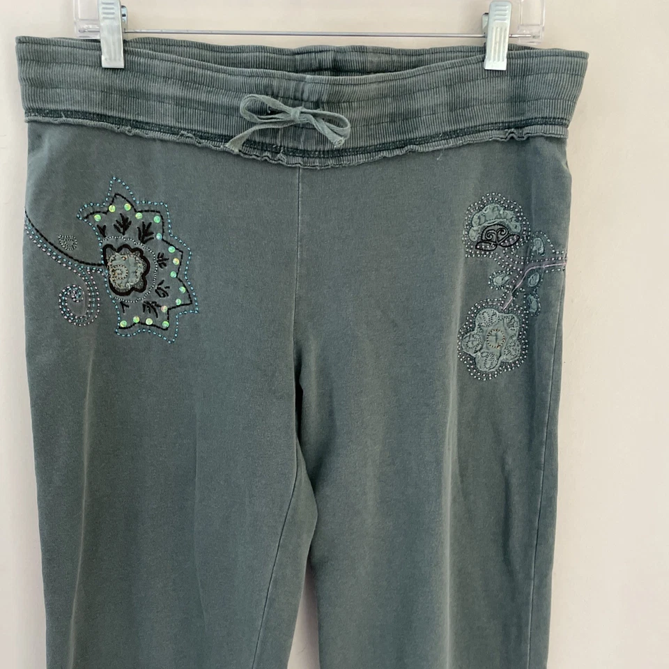 Pantalones deportivos bordados de colección Y2K Vertigo Paris para mujer L oliva doble cara brillantes Foto 2 de 4
