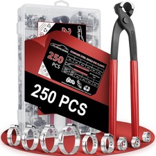 250PCS 14 Sizes Single Ear Hose Clamp, 5.3-33.1mm 304 Stainless Steel Ear Clamp