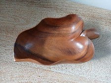 Bol à feuilles de bois vintage singe pod fait main à Hawaï 1971