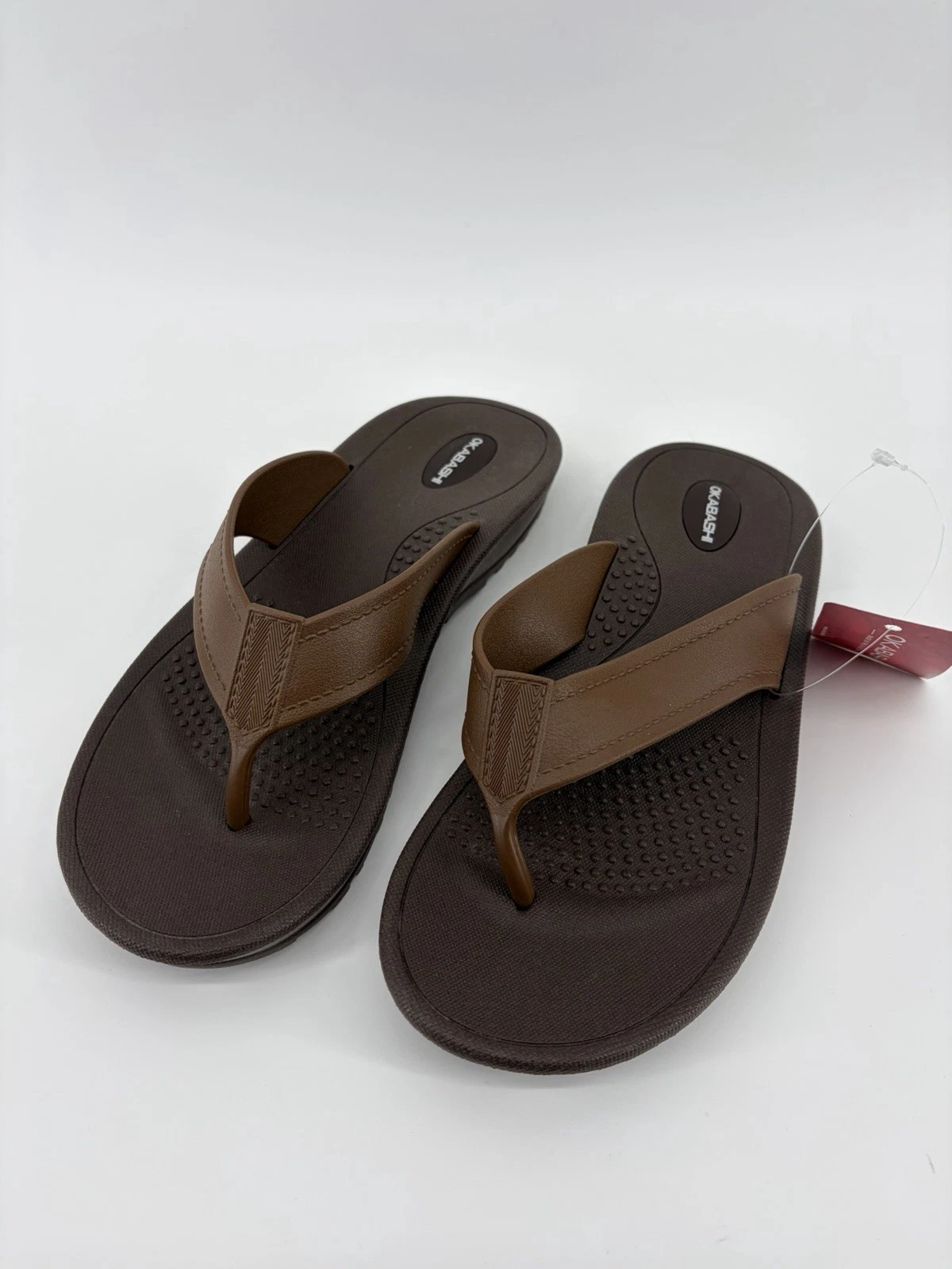 Okabashi Men's Mariner Brown Toffee Flip Flops Slip On Size L (8-8.5), NWT